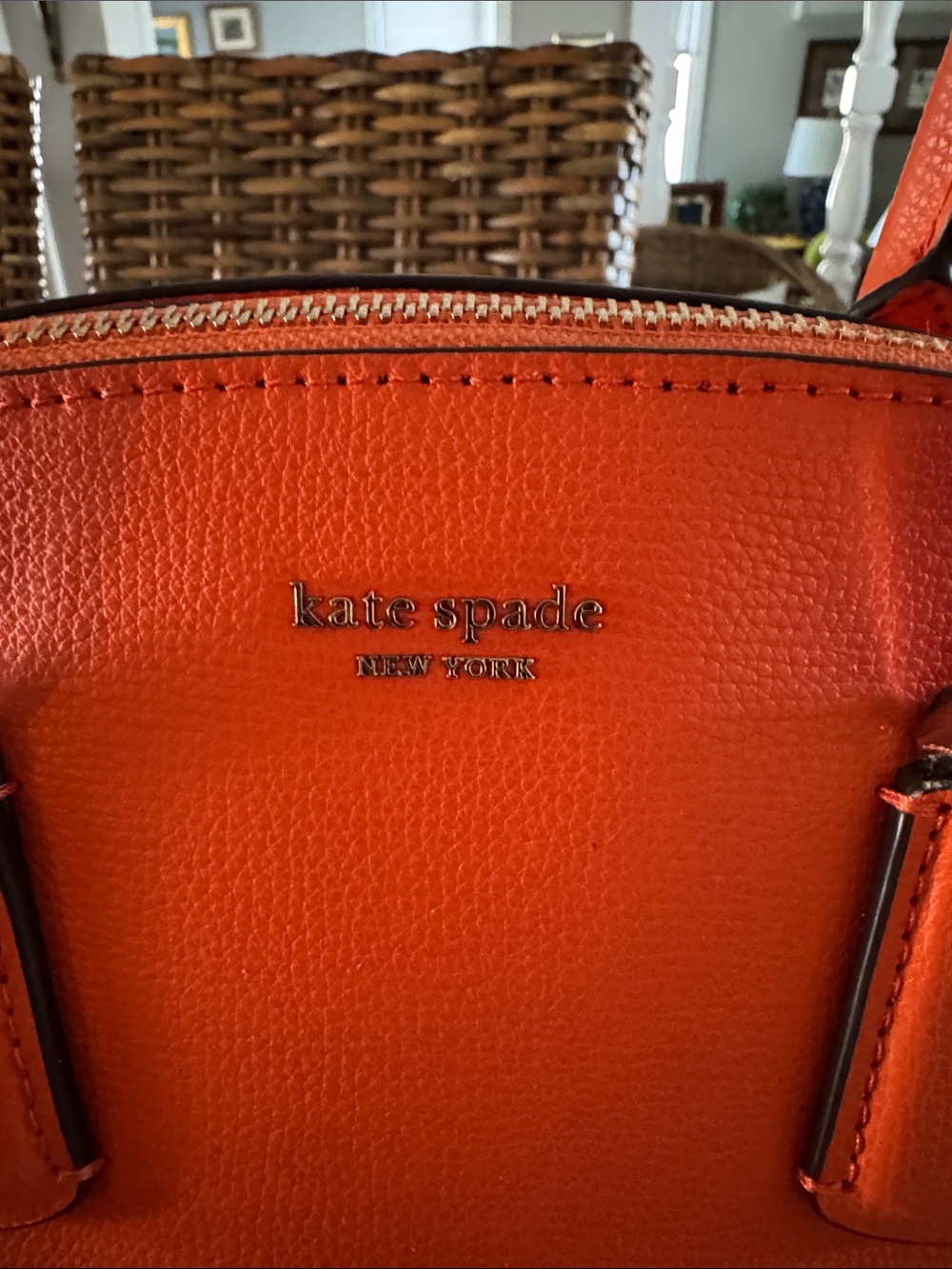 Kate Spade Orange Leather Dome Satchel with Crossbody Strap NWOT. Never used - Picture 2 of 7